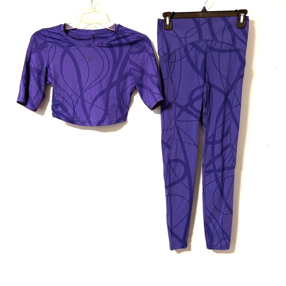 4F Womens‎ Purple Swirl Training Set Crop Top and High Waist Leggings Size S/M